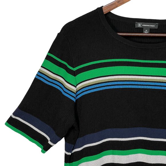 INC Pullover Knit Sweater Women Size 2X‎ Multicolor Striped Stretch Short Sleeve - Picture 4 of 10